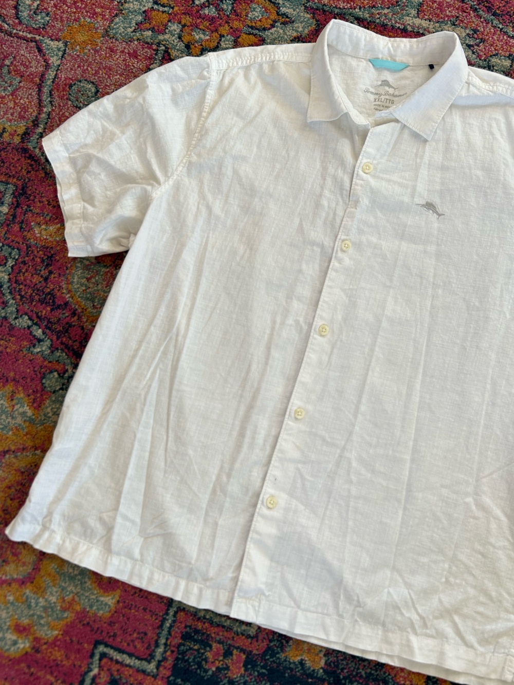 Tommy Bahama | Men's White Short-Sleeve Cotton Button Up Collared Shirt Size XXL - Picture 7 of 16